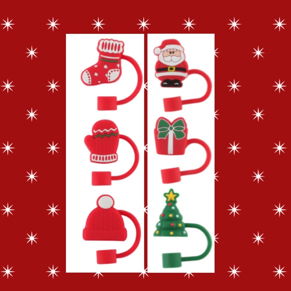 CWC Cook With Color Red Green Santa’s Workshop Christmas Straw Toppers Set, 6pc - Picture 9 of 11